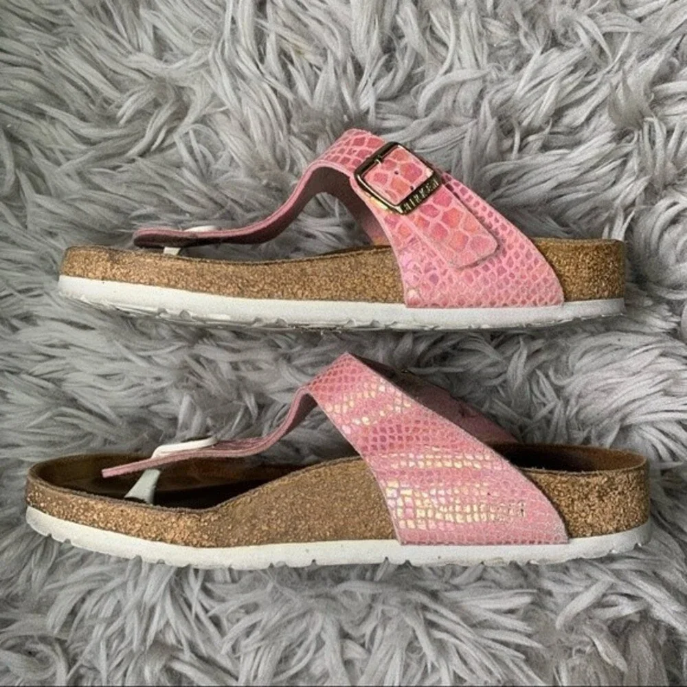 Birkenstock Gizeh Birko-Flor metallic pink sandal women’s shoe size 37 US 6 6.5